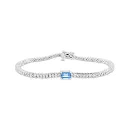 Emerald-Cut Swiss Blue Topaz & White Lab-Created Sapphire Bracelet Sterling Silver 7.25"