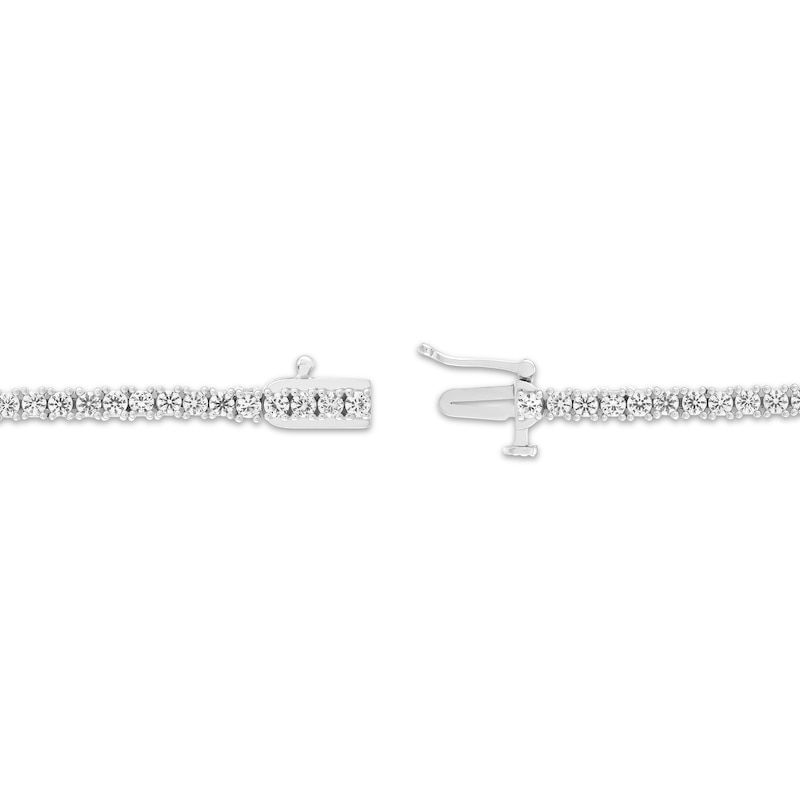 Main Image 2 of Emerald-Cut Swiss Blue Topaz & White Lab-Created Sapphire Bracelet Sterling Silver 7.25&quot;