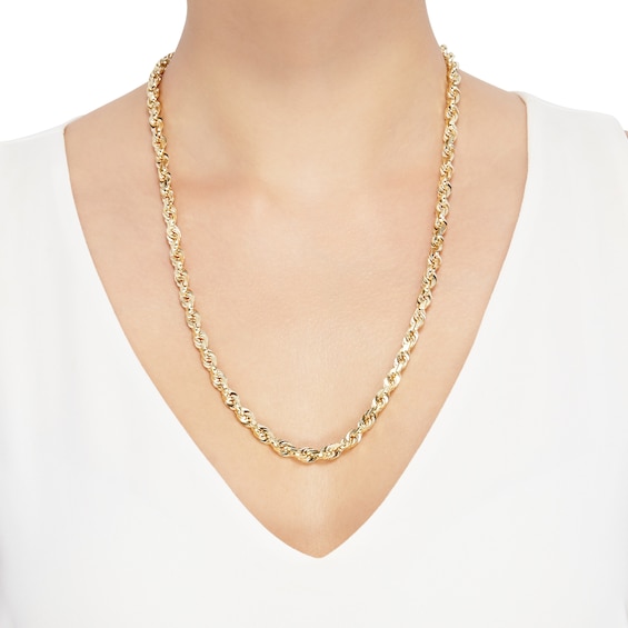 Thumbnail Image 4 of 6.5mm Diamond-Cut Glitter Rope Chain Necklace Solid 10K Yellow Gold 22"