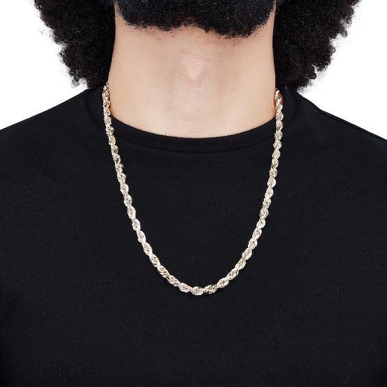 Thumbnail Image 5 of 6.5mm Diamond-Cut Glitter Rope Chain Necklace Solid 10K Yellow Gold 22"