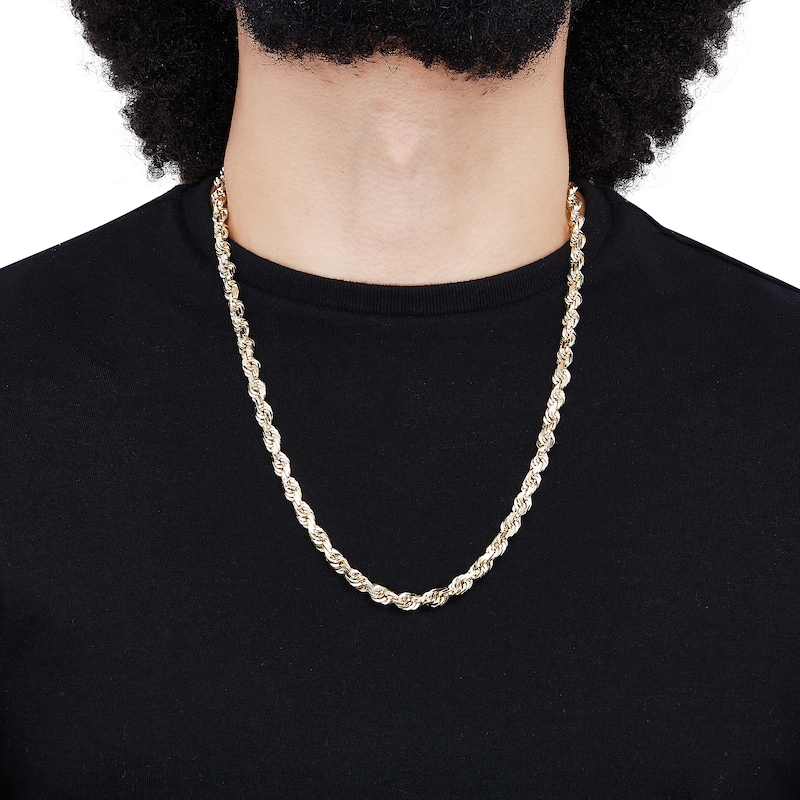 Main Image 5 of 6.5mm Diamond-Cut Glitter Rope Chain Necklace Solid 10K Yellow Gold 22"