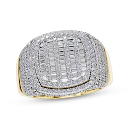 Men's Cushion-Shaped Multi-Diamond Ring 1 ct tw 10K Yellow Gold