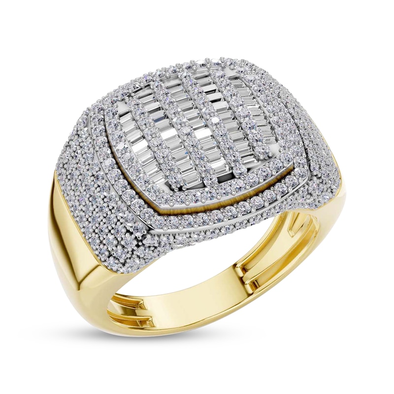 Main Image 2 of Men's Cushion-Shaped Multi-Diamond Ring 1 ct tw 10K Yellow Gold
