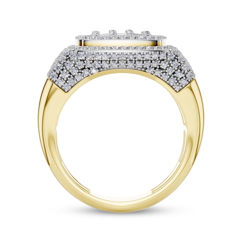 Main Image 4 of Men's Cushion-Shaped Multi-Diamond Ring 1 ct tw 10K Yellow Gold