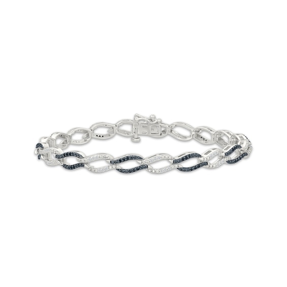 Black & White Diamond Wave Link Bracelet 1/2 ct tw Sterling Silver 7"