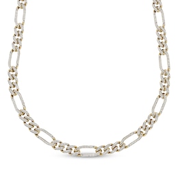 Men's 9.3mm Pavé-Set Diamond Figaro Chain Necklace 1-1/2 ct tw Hollow 10K Yellow Gold 20"
