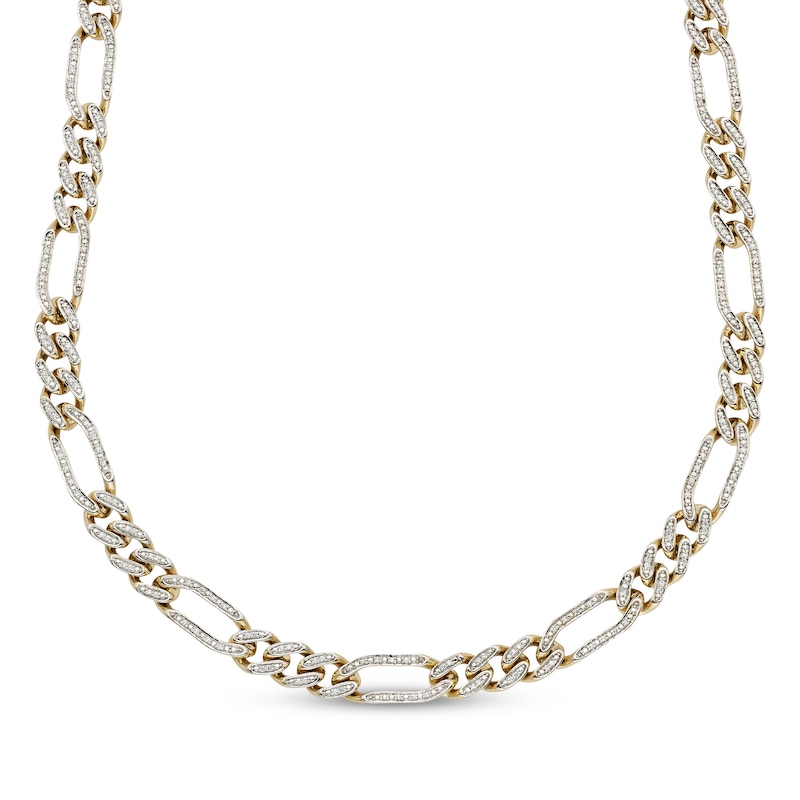 Main Image 1 of Men's 9.3mm Pavé-Set Diamond Figaro Chain Necklace 1-1/2 ct tw Hollow 10K Yellow Gold 20"