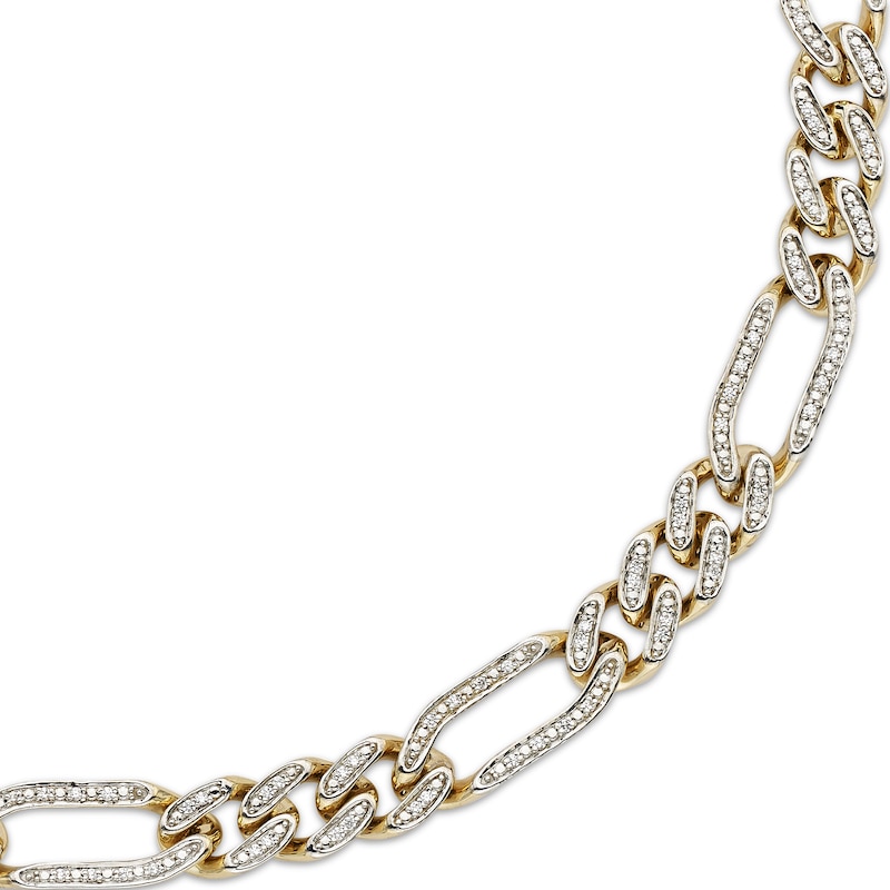 Main Image 2 of Men's 9.3mm Pavé-Set Diamond Figaro Chain Necklace 1-1/2 ct tw Hollow 10K Yellow Gold 20"