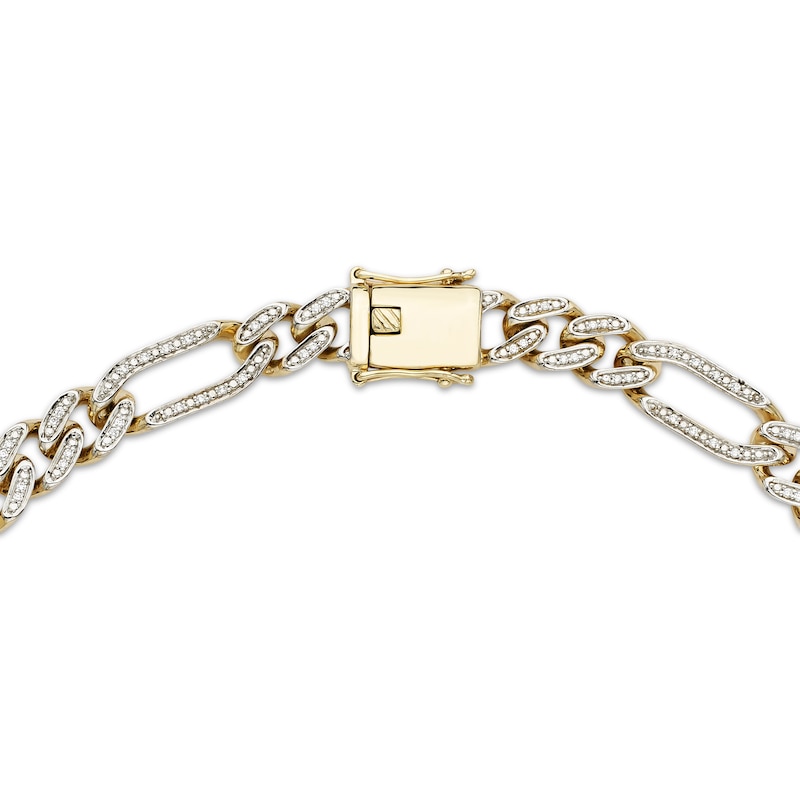 Main Image 3 of Men's 9.3mm Pavé-Set Diamond Figaro Chain Necklace 1-1/2 ct tw Hollow 10K Yellow Gold 20"