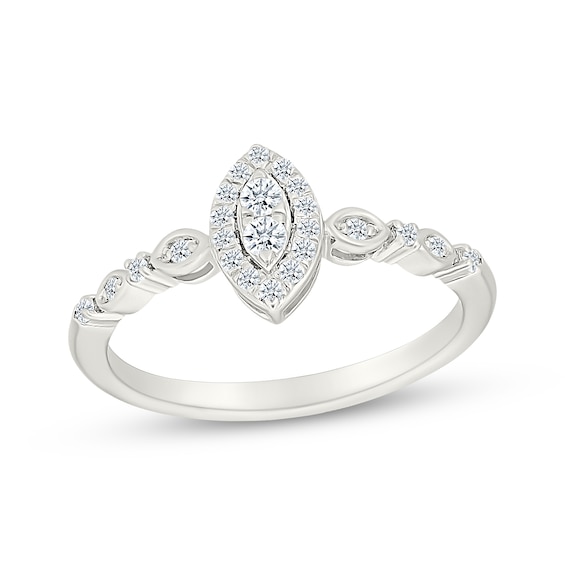 Multi-Diamond Marquise Halo Promise Ring 1/5 ct tw Sterling Silver