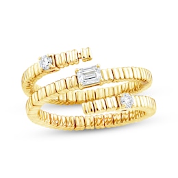 Emerald & Round-Cut Lab-Grown Diamond Flex Wrap Ring 1/3 ct tw 10K Yellow Gold