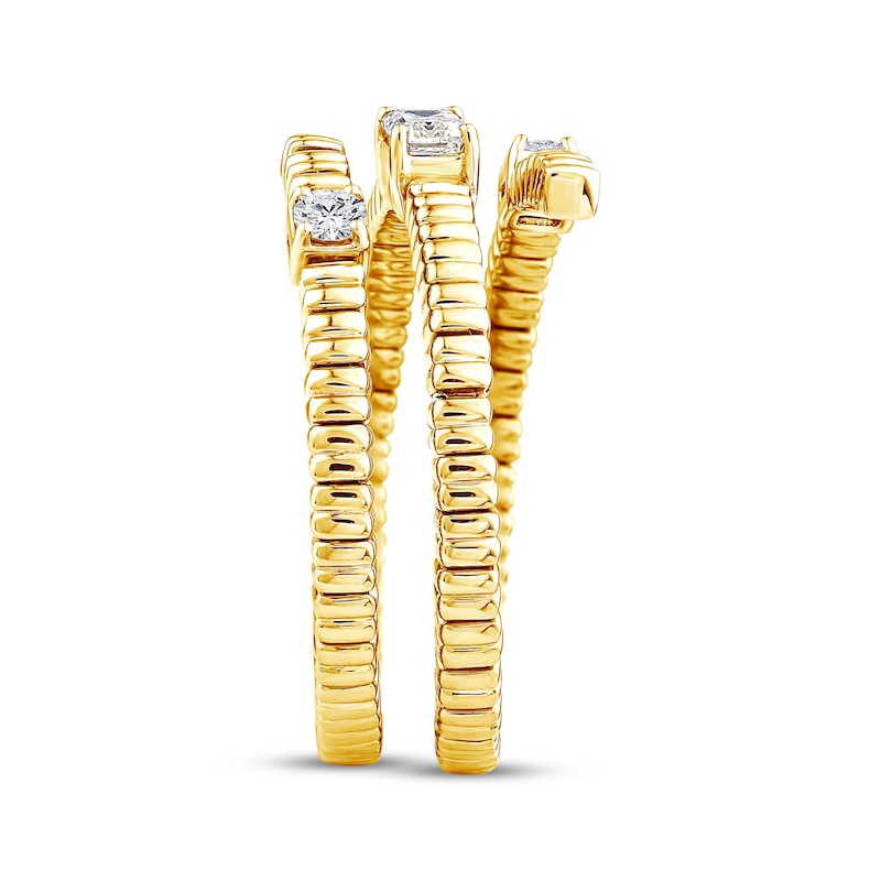 Main Image 2 of Emerald & Round-Cut Lab-Grown Diamond Flex Wrap Ring 1/3 ct tw 10K Yellow Gold