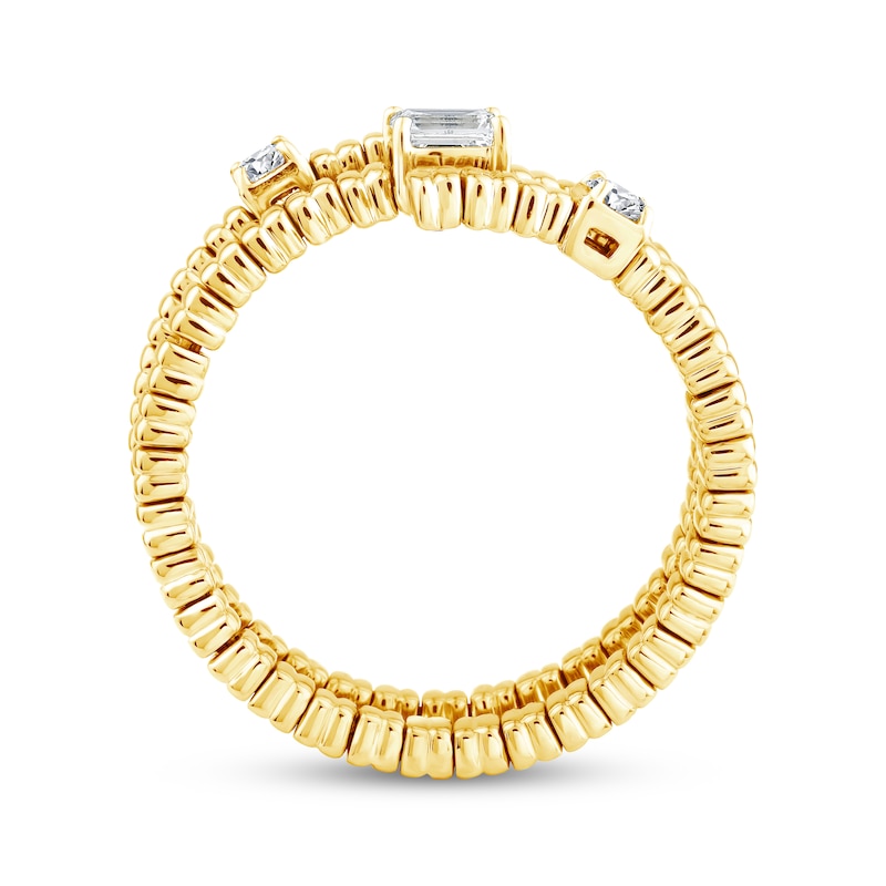 Main Image 3 of Emerald & Round-Cut Lab-Grown Diamond Flex Wrap Ring 1/3 ct tw 10K Yellow Gold