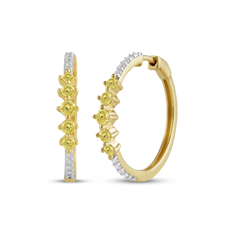 Main Image 1 of Yellow & White Lab-Grown Diamond Hoop Earrings 1 ct tw 10K Yellow Gold