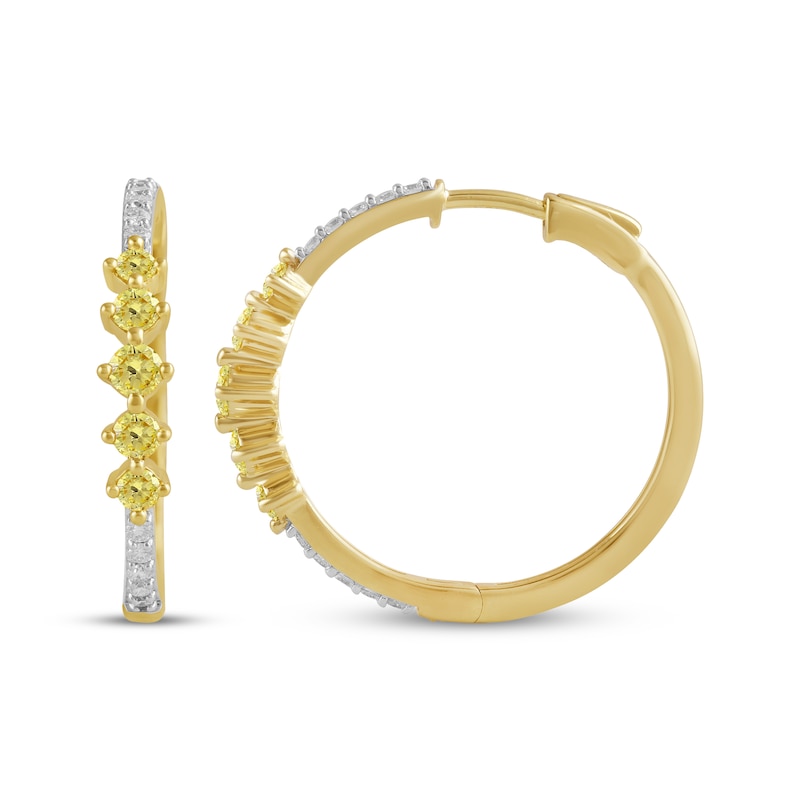 Main Image 3 of Yellow & White Lab-Grown Diamond Hoop Earrings 1 ct tw 10K Yellow Gold