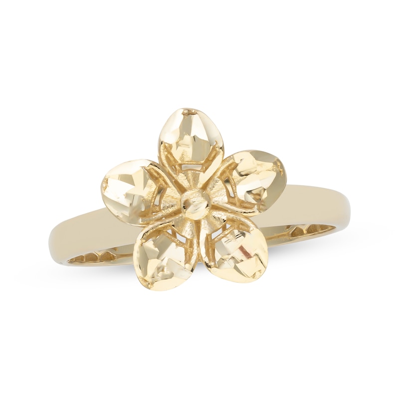 Main Image 1 of Diamond-Cut Flower Ring 14K Yellow Gold