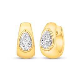 STUDIO BY KAY  Lab-Grown Diamonds Pear-Shaped Solitaire Hoop Earrings 1 ct tw 24K Yellow Gold Vermeil Sterling Silver (F/SI2)