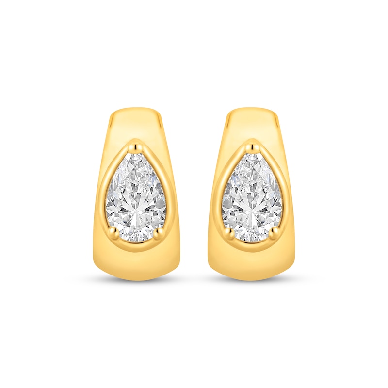 Main Image 2 of STUDIO BY KAY  Lab-Grown Diamonds Pear-Shaped Solitaire Hoop Earrings 1 ct tw 24K Yellow Gold Vermeil Sterling Silver (F/SI2)