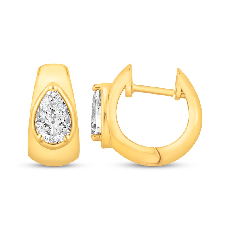 Main Image 3 of STUDIO BY KAY  Lab-Grown Diamonds Pear-Shaped Solitaire Hoop Earrings 1 ct tw 24K Yellow Gold Vermeil Sterling Silver (F/SI2)