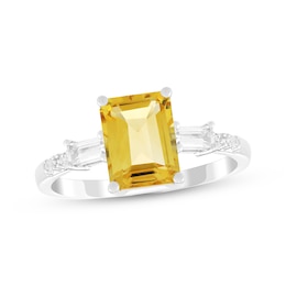 Emerald-Cut Citrine & White Lab-Created Sapphire Ring Sterling Silver