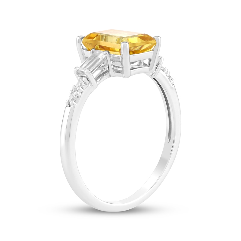 Main Image 2 of Emerald-Cut Citrine & White Lab-Created Sapphire Ring Sterling Silver