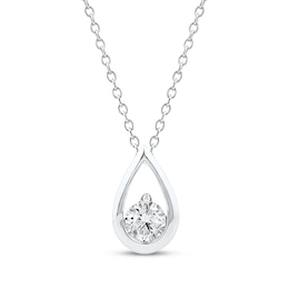Diamond Solitaire Teardrop Frame Necklace 1/4 ct tw 10K White Gold 18" (I/I2)