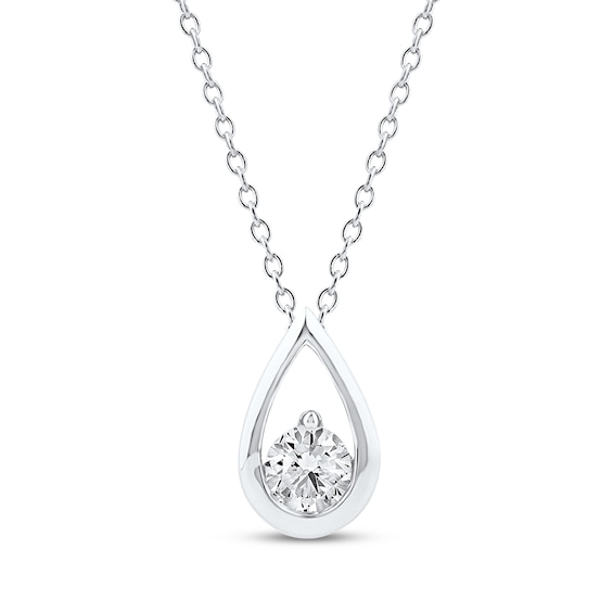 Diamond Solitaire Teardrop Frame Necklace 1/4 ct tw 10K White Gold 18" (I/I2)