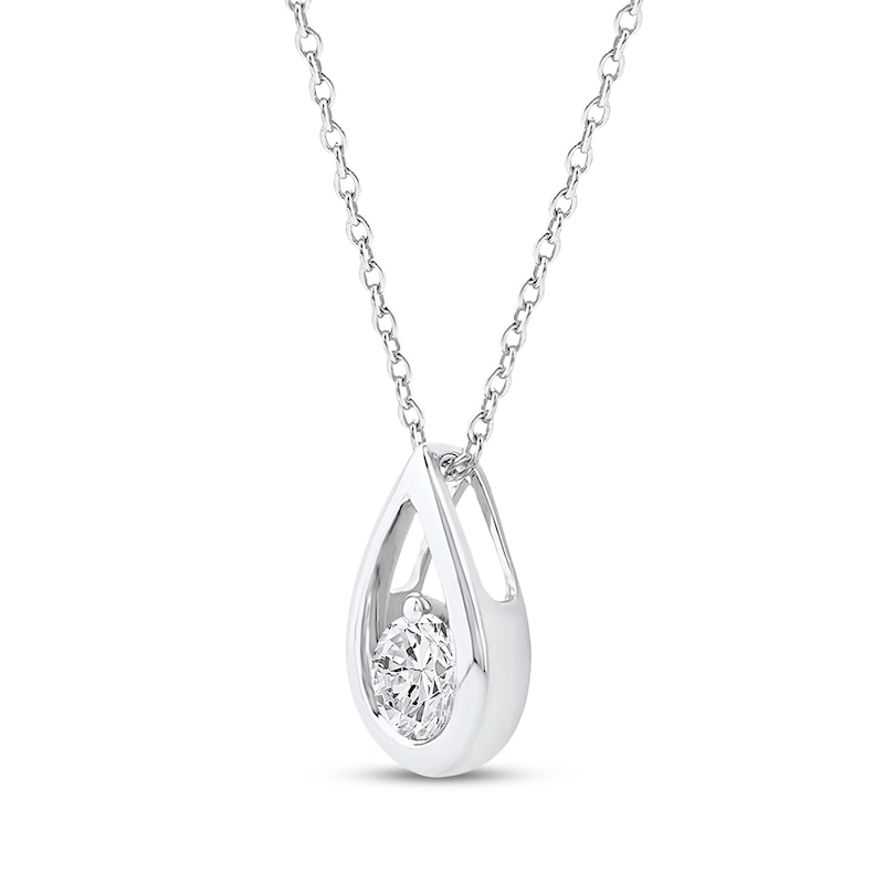 Main Image 2 of Diamond Solitaire Teardrop Frame Necklace 1/4 ct tw 10K White Gold 18" (I/I2)