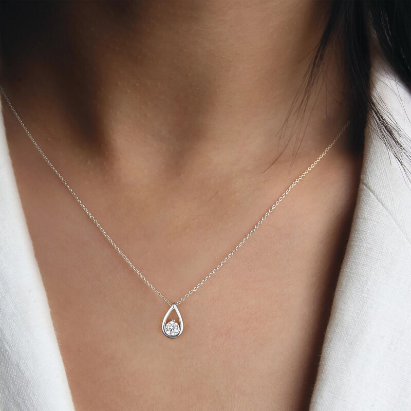 Main Image 4 of Diamond Solitaire Teardrop Frame Necklace 1/4 ct tw 10K White Gold 18" (I/I2)