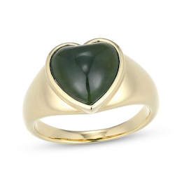 Heart-Shaped Nephrite Jade Signet Ring 14K Yellow Gold