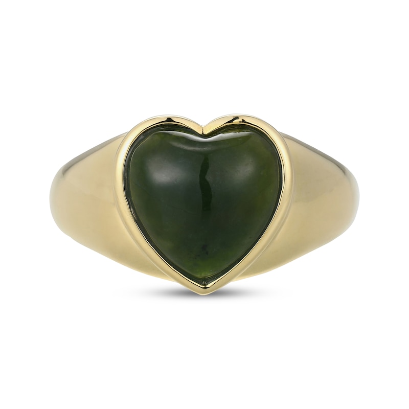 Main Image 3 of Heart-Shaped Nephrite Jade Signet Ring 14K Yellow Gold