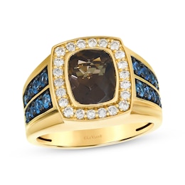 Le Vian Cushion-Cut Chocolate Quartz & Blue Sapphire Men's Ring 1/2 ct tw Diamonds 14K Honey Gold