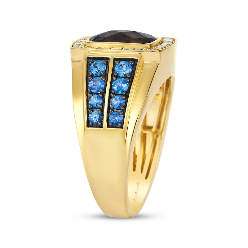 Main Image 2 of Le Vian Cushion-Cut Chocolate Quartz & Blue Sapphire Men's Ring 1/2 ct tw Diamonds 14K Honey Gold
