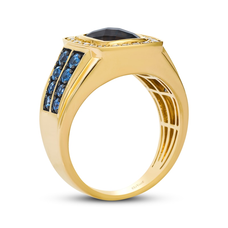 Main Image 3 of Le Vian Cushion-Cut Chocolate Quartz & Blue Sapphire Men's Ring 1/2 ct tw Diamonds 14K Honey Gold
