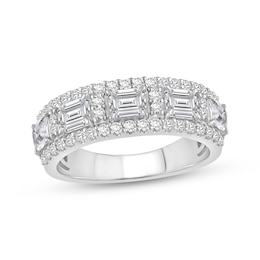 Now + Forever Lab-Grown Diamonds Emerald-Cut & Round-Cut Anniversary Ring 2 ct tw 14K White Gold