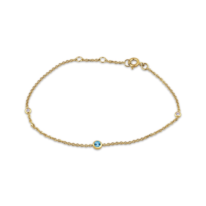 Main Image 1 of STUDIO BY KAY Swiss Blue Topaz & White Lab-Created Sapphire Bezel-Set Bracelet 24K Yellow Gold Vermeil Sterling Silver 7.5"