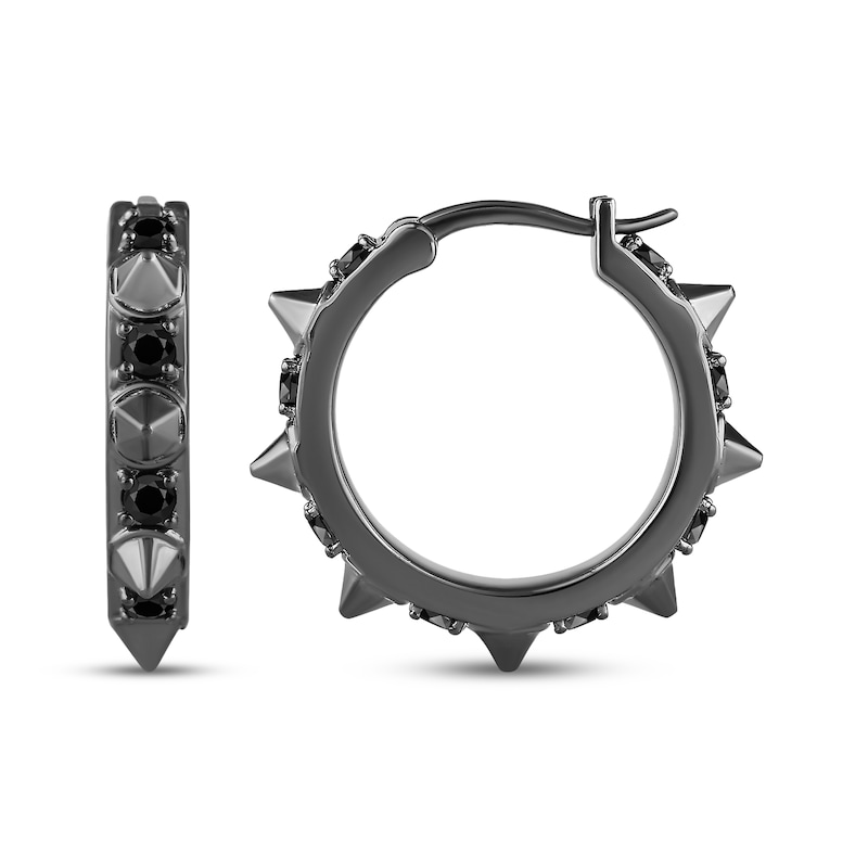 Main Image 3 of Ink & Ice Black Onyx Spiked Hoop Earrings Black Rhodium-Plated Sterling Silver