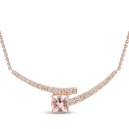 Le Vian Good Karma Cushion-Cut Morganite Smile Necklace 3/8 ct tw Diamonds 14K Strawberry Gold 19"