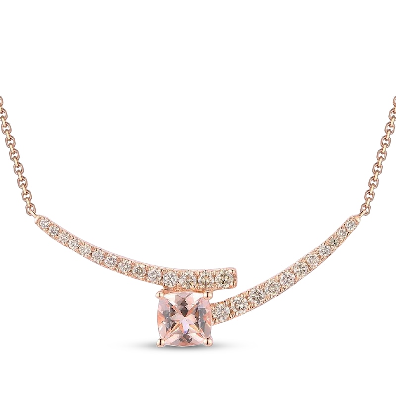 Main Image 1 of Le Vian Good Karma Cushion-Cut Morganite Smile Necklace 3/8 ct tw Diamonds 14K Strawberry Gold 19"