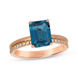 Le Vian Emerald-Cut Blue Topaz & Sapphire Ring 1/8 ct tw Diamonds 14K Strawberry Gold