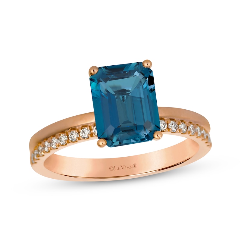 Main Image 1 of Le Vian Emerald-Cut Blue Topaz & Sapphire Ring 1/8 ct tw Diamonds 14K Strawberry Gold