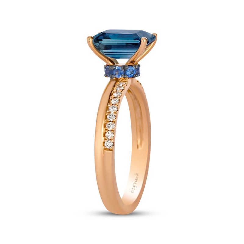 Main Image 2 of Le Vian Emerald-Cut Blue Topaz & Sapphire Ring 1/8 ct tw Diamonds 14K Strawberry Gold