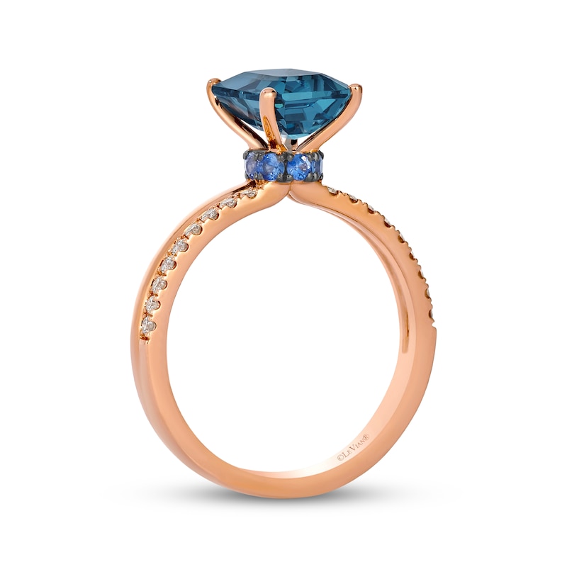 Main Image 3 of Le Vian Emerald-Cut Blue Topaz & Sapphire Ring 1/8 ct tw Diamonds 14K Strawberry Gold