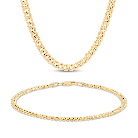 3.55mm Diamond-Cut Cuban Curb Chain Set Hollow 10K Yellow Gold