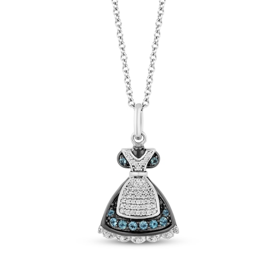Disney Treasures Alice in Wonderland London Blue Topaz & Diamond Dress Necklace 1/10 ct tw Sterling Silver 19"