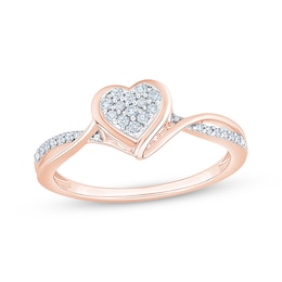 Multi-Diamond Heart-Shaped Promise Ring 1/8 ct tw 10K Rose Gold