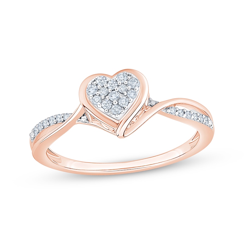 Main Image 1 of Multi-Diamond Heart-Shaped Promise Ring 1/8 ct tw 10K Rose Gold