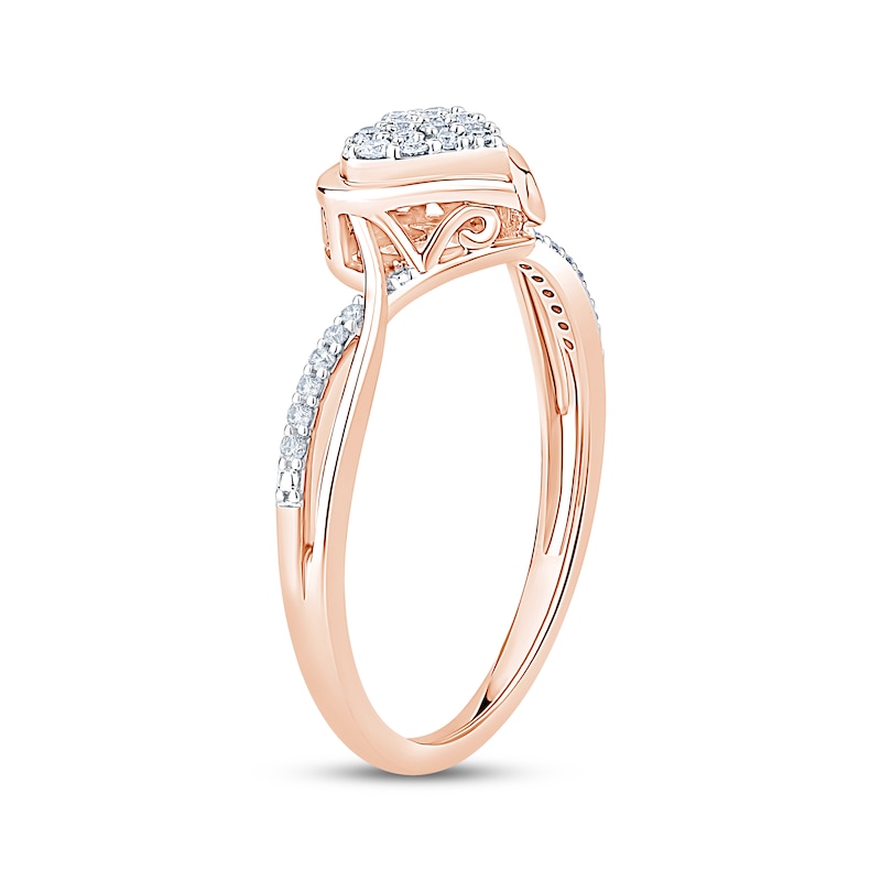 Main Image 2 of Multi-Diamond Heart-Shaped Promise Ring 1/8 ct tw 10K Rose Gold