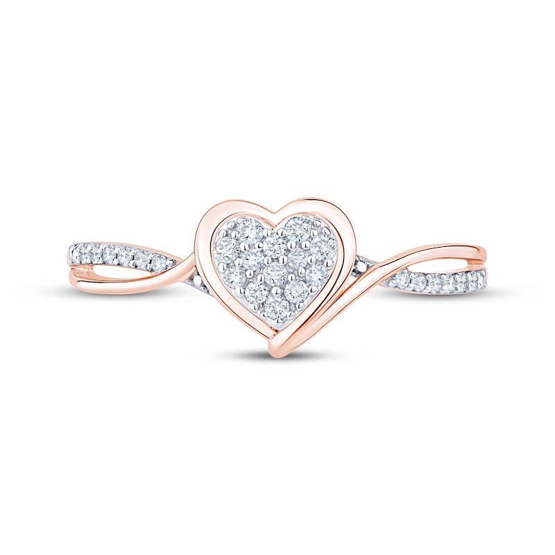 Main Image 4 of Multi-Diamond Heart-Shaped Promise Ring 1/8 ct tw 10K Rose Gold