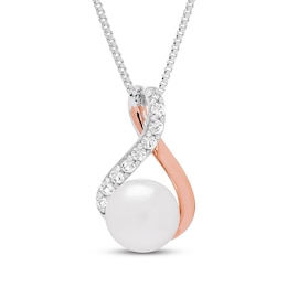Cultured Pearl Necklace Sterling Silver & 10K Rose Gold 18"